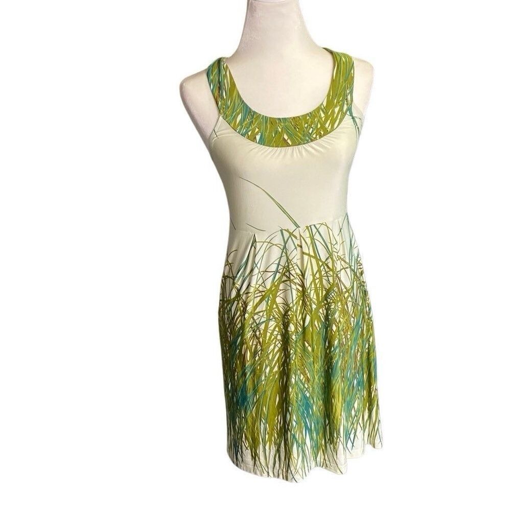 GLAM Nordstrom Womens Round Neck  Mini Tank Dress Grass Print Size Small